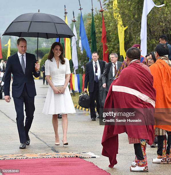 Catherine, Duchess of Cambridge and Prince William, Duke of Cambridge depart Bhutan from Paro Airport on April 16, 2016 in Paro, Bhutan.