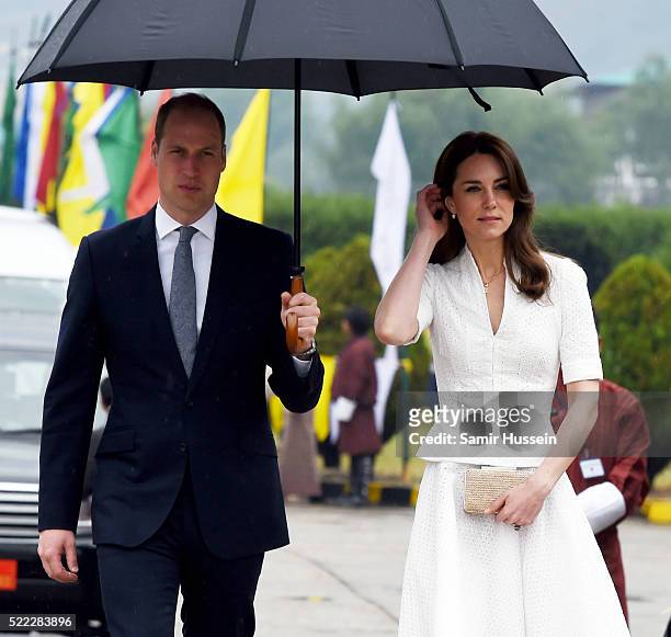 Catherine, Duchess of Cambridge and Prince William, Duke of Cambridge depart Bhutan from Paro Airport on April 16, 2016 in Paro, Bhutan.