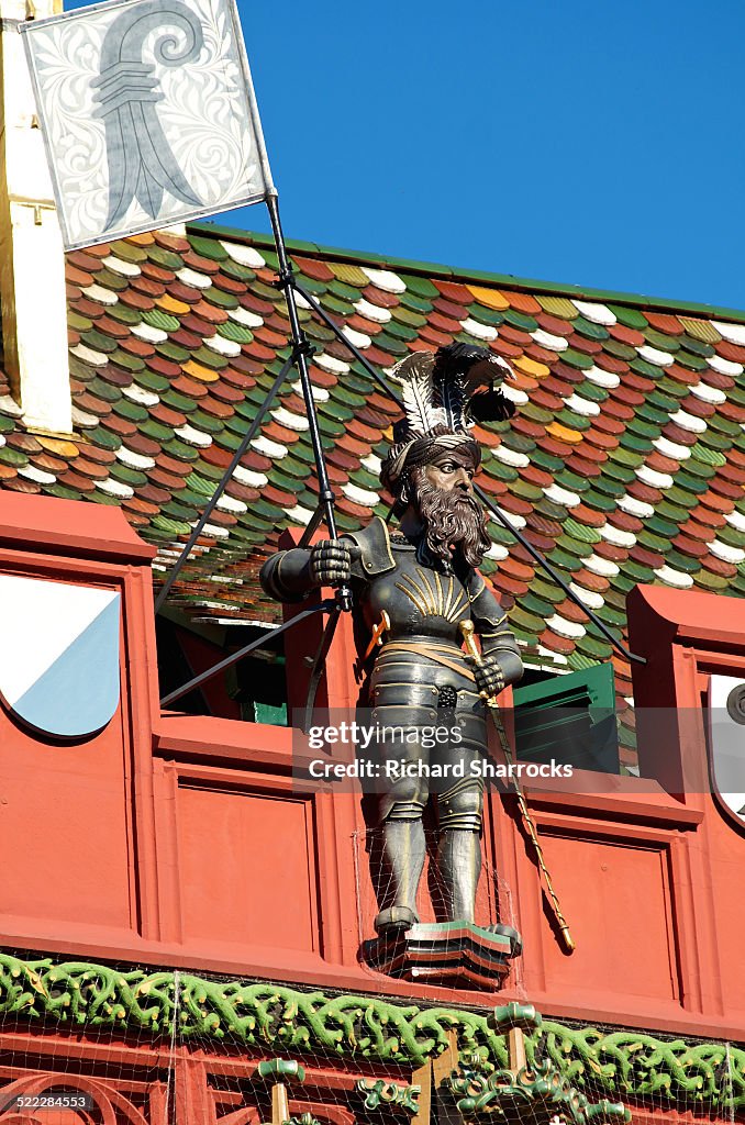 Knight statue on town hall in Basel, Switzerland