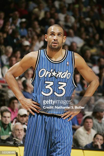 Grant Hill of the Orlando Magic stands on the court during the game with the Cleveland Cavaliers at TD Waterhouse Centre on February 1, 2005 in...