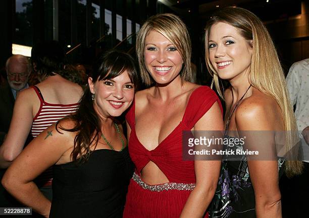 Presenters Rebekah Elmaloglou , Rozz Switzer and Hayley Chapman attend the Video Ezy Entertainment Awards 2004 at NIDA Complex February 22, 2005 in...