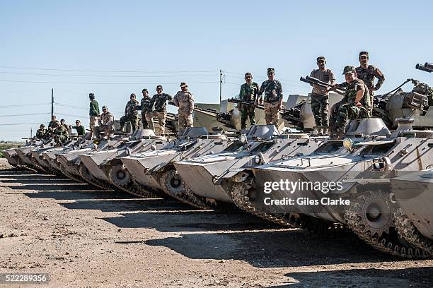 Peshmerga military at the ISIL front lines some 15 km south of Kirkuk. The city of Kirkuk is around 150 miles north of Baghdad and the ancient center...
