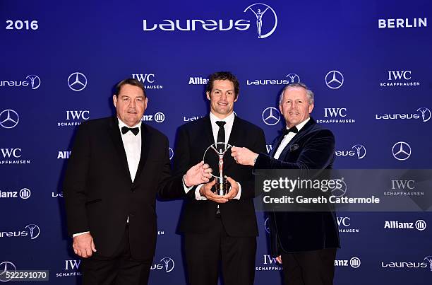 Steve Hansen, coach of the All Blacks with All Blacks Captain Richie McCaw on behalf of the All Blacks rugby team and Laureus World Sports Academy...