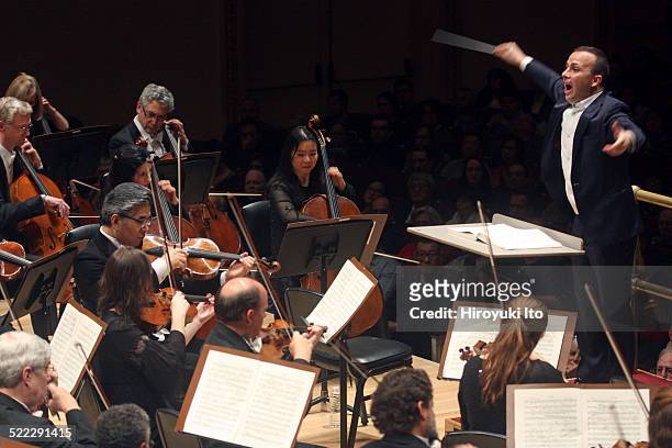 Yannick Nezet-Seguin leading the Philadelphia Orchestra in Mahler's Second Symphony at Carnegie Hall on Friday night, October 31, 2014.