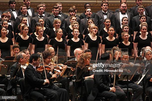 Yannick Nezet-Seguin leading the Philadelphia Orchestra and Westminster Symphonic Choir in Mahler's Second Symphony at Carnegie Hall on Friday night,...