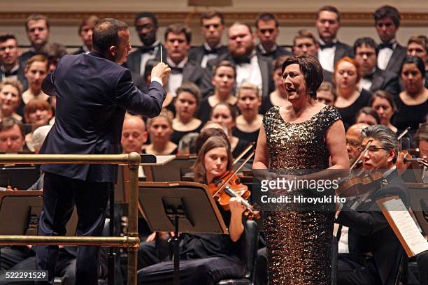 Yannick Nezet-Seguin leading the Philadelphia Orchestra and Westminster Symphonic Choir in Mahler's Second Symphony at Carnegie Hall on Friday night,...