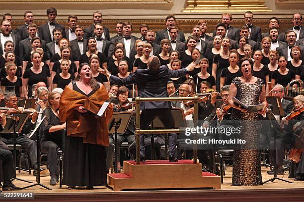 Yannick Nezet-Seguin leading the Philadelphia Orchestra and Westminster Symphonic Choir in Mahler's Second Symphony at Carnegie Hall on Friday night,...