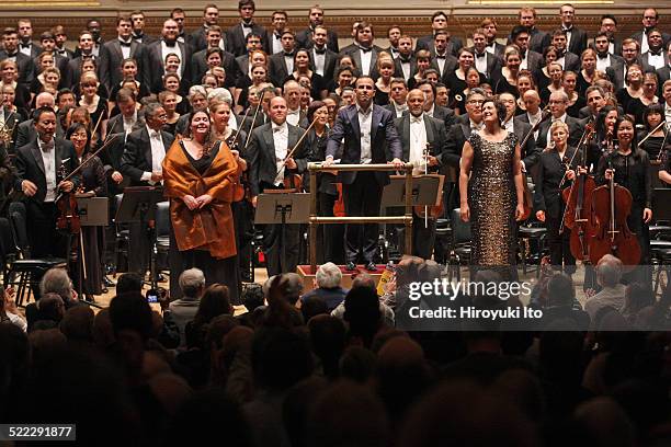 Yannick Nezet-Seguin leading the Philadelphia Orchestra and Westminster Symphonic Choir in Mahler's Second Symphony at Carnegie Hall on Friday night,...