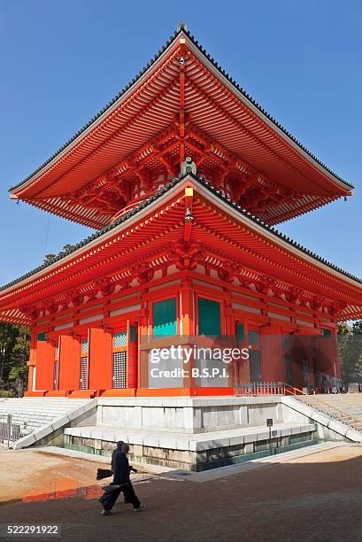 konpon daito pagoda atop sacred koyasan mountain in wakayama, japan - konpon daito stock pictures, royalty-free photos & images