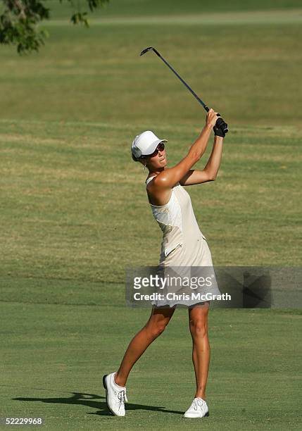 Anna Rawson of Australia plays her third shot on the ninth hole during the ANZ Ladies Masters Pro-Am held on February 23, 2005 at the Royal Pines...