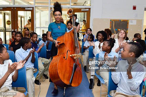 Singer Esperanza Spalding visits Turner Elementary School part of the D.C. Turnaround Arts program on April 18, 2016 in Washington, DC.