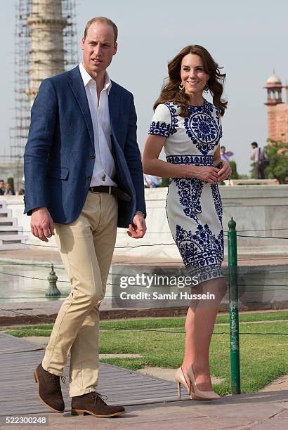 Prince William, Duke of Cambridge and Catherine, Duchess of Cambridge visit the Taj Mahal on April 16, 2016 in Agra, India.