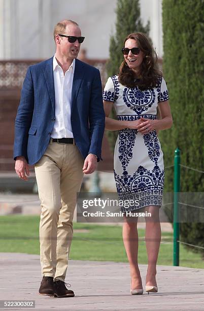 Prince William, Duke of Cambridge and Catherine, Duchess of Cambridge visit the Taj Mahal on April 16, 2016 in Agra, India.