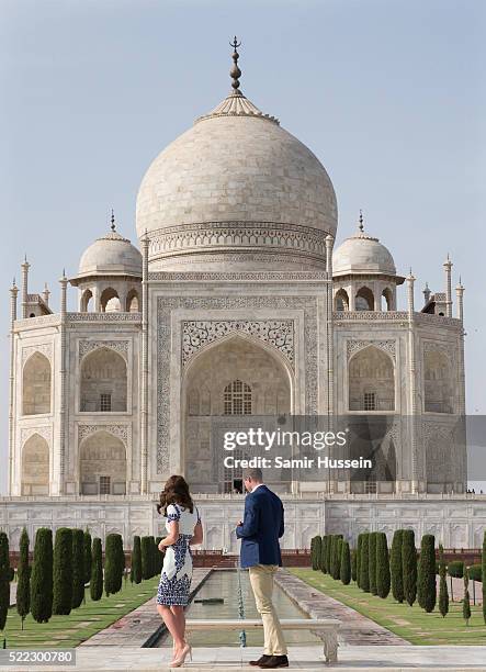 Prince William, Duke of Cambridge and Catherine, Duchess of Cambridge visit the Taj Mahal on April 16, 2016 in Agra, India.