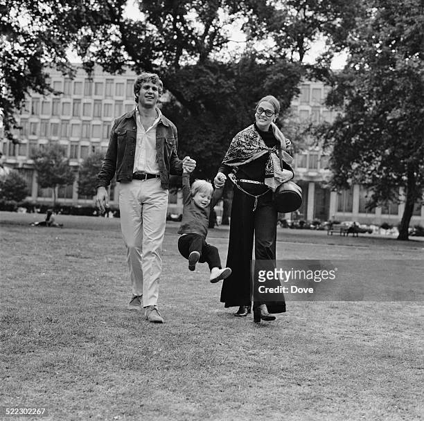 American television and film actor Ryan O'Neal with his wife, American actress Leigh Taylor-Young, and their son, Patrick O'Neal in London for a...