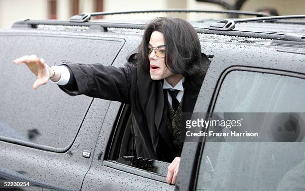 Michael Jackson leaves the Santa Barbara County Courthouse February 22, 2005 in Santa Maria, California. Jackson made his first appearance in court...