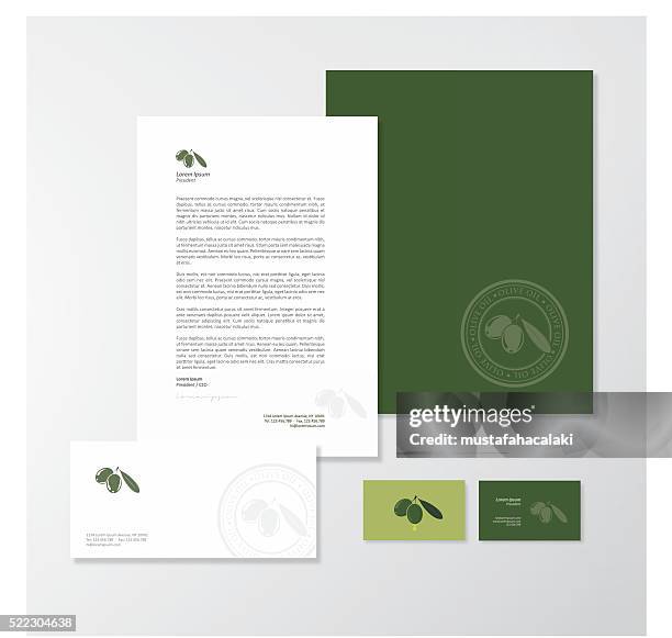 stockillustraties, clipart, cartoons en iconen met olive oil company branding design - kantoorartikel