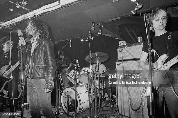 Ari Up, Tessa Pollitt and Kate Korus of The Slits perform on stage at The Roxy, London, 1977.
