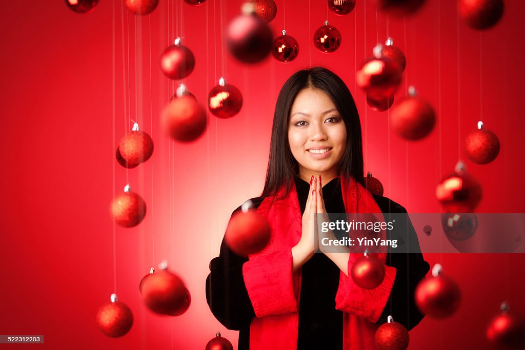 Asian Model in Traditional Fashion Celebrating Chinese New Year Hz