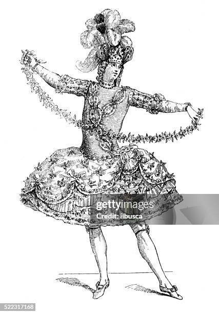 stockillustraties, clipart, cartoons en iconen met antique illustration of 18th century french zephyr ballet costume - zephyros