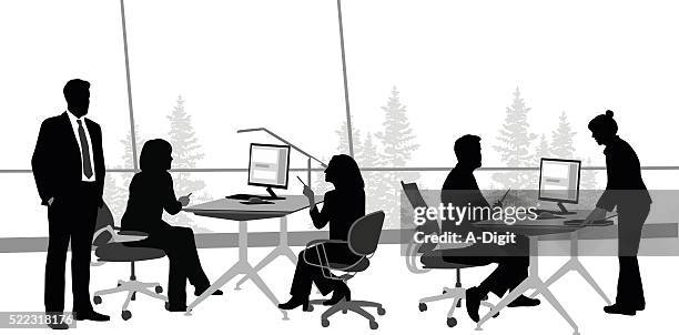 ilustrações de stock, clip art, desenhos animados e ícones de aberto escritório discussão - business woman desk stand