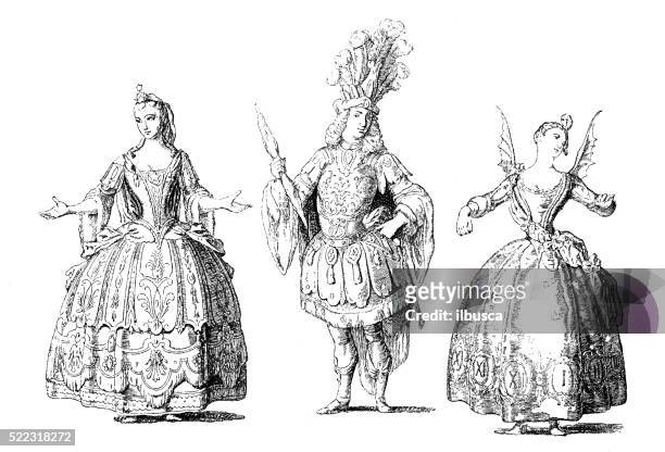 antique illustration of 18th century french stage costume - ballet stock illustrations
