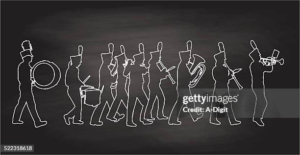 ilustraciones, imágenes clip art, dibujos animados e iconos de stock de pizarra bigband - banda de marcha