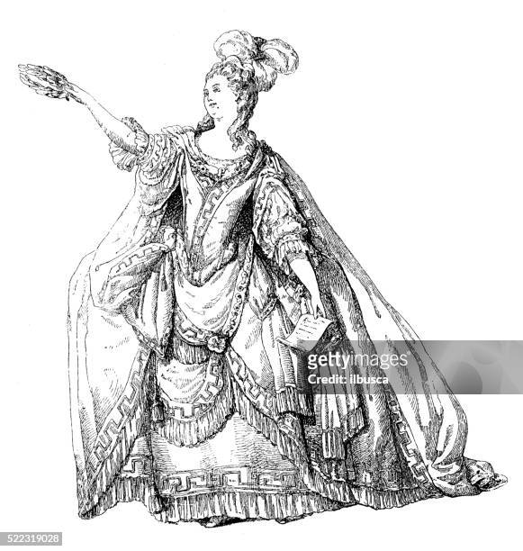 antike abbildung eines im 18. jahrhundert französische schauspielerin durchführen - schauspielerin stock-grafiken, -clipart, -cartoons und -symbole