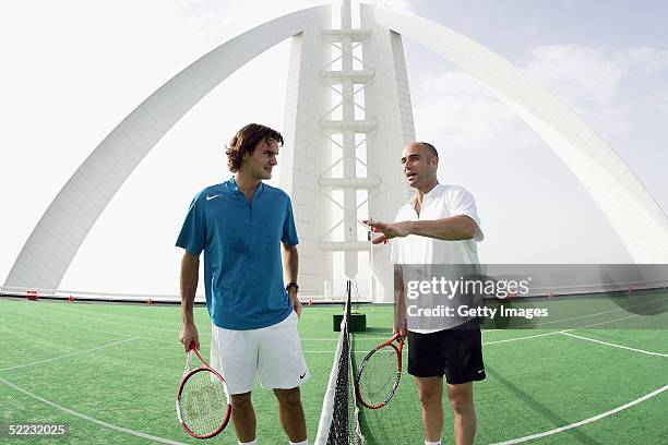 In preparation for the Dubai Duty Free Men's Open, tennis legend Andre Agassi of the USA and the World's No. 1 Roger Federer of Switzerland, couldn't...