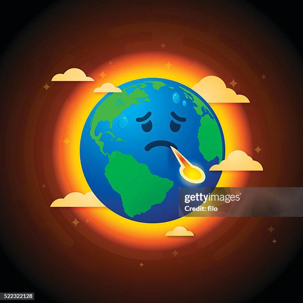 illustrazioni stock, clip art, cartoni animati e icone di tendenza di cambiamenti climatici malati terra - smog