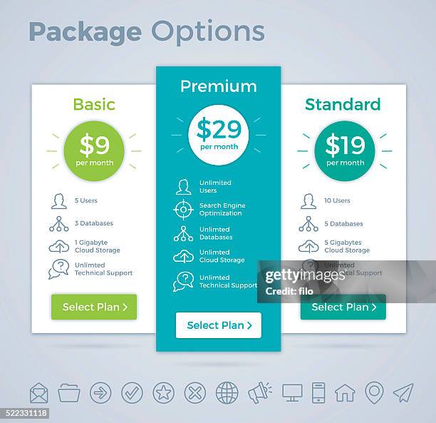 illustrations, cliparts, dessins animés et icônes de options de forfait - étiqueter