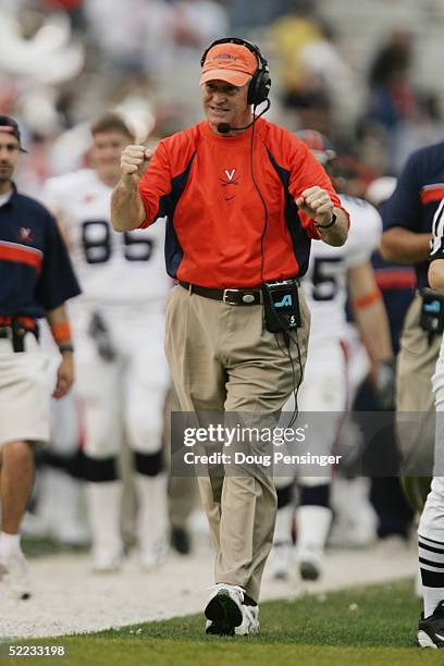 Head coach Al Groh of the University of Virginia Cavaliers celebrates during the game against the Georgia Tech Yellow Jackets at Bobby Dodd Stadium...