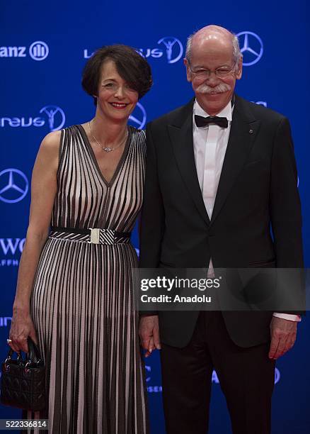 German businessman and the Chairman of the Board of Directors of Daimler AG Dieter Zetsche and his partner Anne attend the 2016 Laureus World Sports...