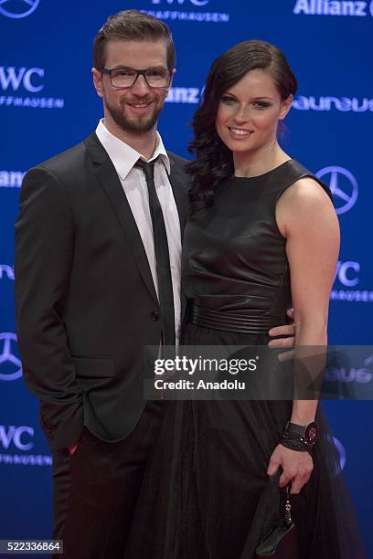 Austrian skier Anna Fenninger and her new husband Manuel Veith attend the 2016 Laureus World Sports Awards at Messe in Berlin, Germany on April 18,...
