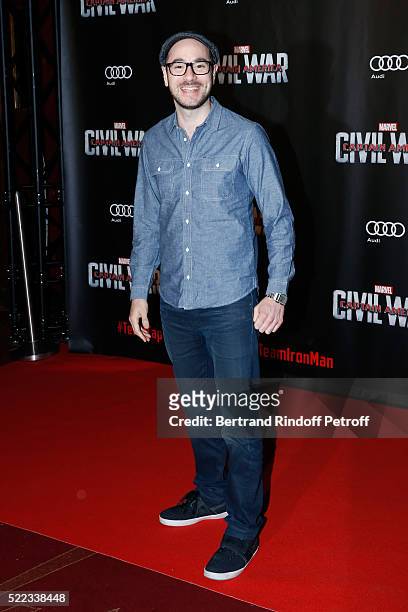 Humorist Kyan Khojandi attends the "Captain America: Civil War" Paris Premiere. Held at Le Grand Rex on April 18, 2016 in Paris, France.