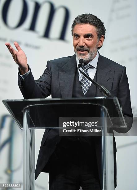 Producer/writer Chuck Lorre speaks after being inducted into the NAB Broadcasting Hall of Fame during NAB Show's Television Luncheon at the Westgate...