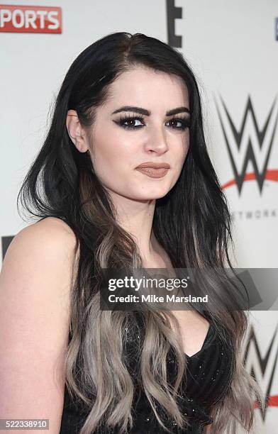 Paige aka Saraya-Jade Bevis arrives for WWE RAW at 02 Brooklyn Bowl on April 18, 2016 in London, England.