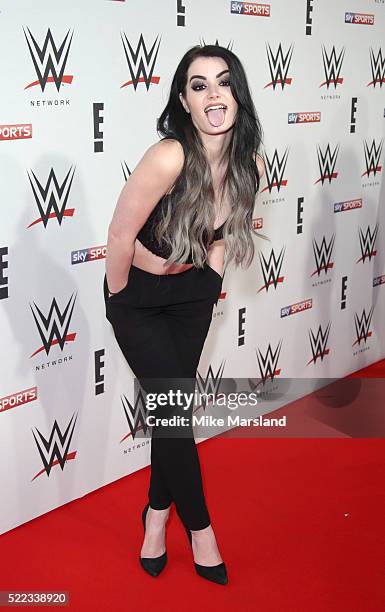 Paige aka Saraya-Jade Bevis arrives for WWE RAW at 02 Brooklyn Bowl on April 18, 2016 in London, England.