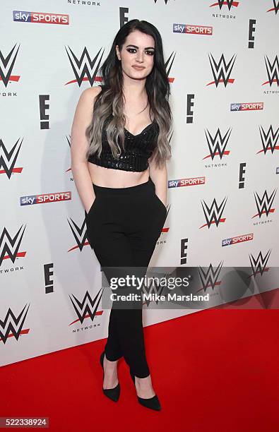 Paige aka Saraya-Jade Bevis arrives for WWE RAW at 02 Brooklyn Bowl on April 18, 2016 in London, England.