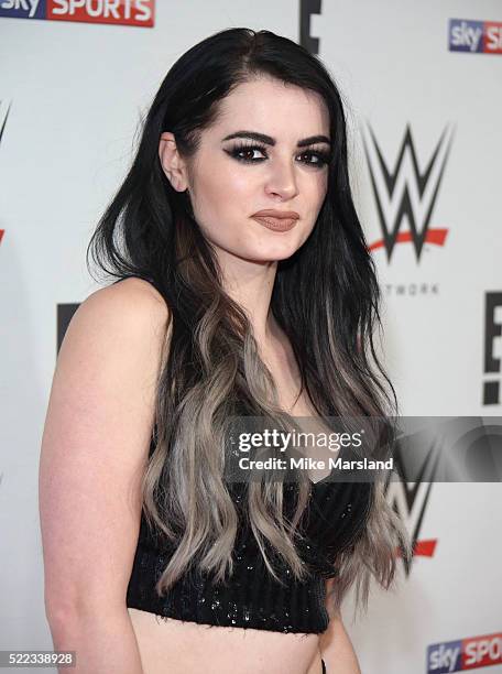 Paige aka Saraya-Jade Bevis arrives for WWE RAW at 02 Brooklyn Bowl on April 18, 2016 in London, England.