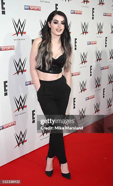 Paige aka Saraya-Jade Bevis arrives for WWE RAW at 02 Brooklyn Bowl on April 18, 2016 in London, England.