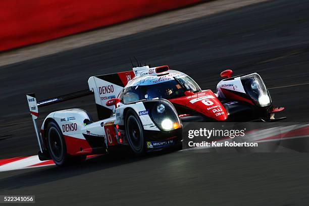 The Toyota Gazoo Racing TS050 Hybrid of Stephane Sarrazin, Mike Conway and Kamui Kobayashi drives during the FIA World Endurance Championship Six...