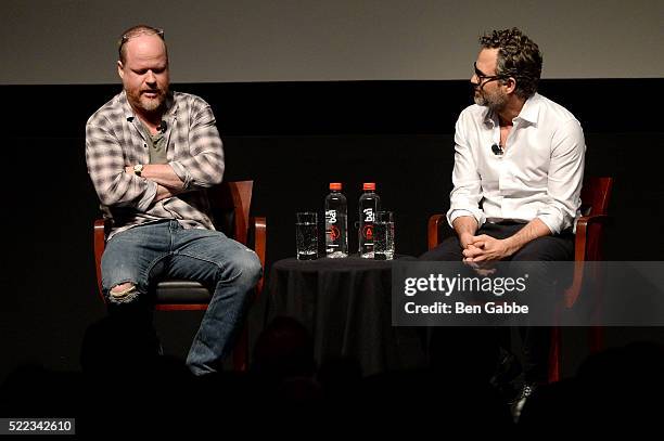 Director Joss Whedon and actor Mark Ruffalo speak onstage at the Tribeca Talks Directors Series: Joss Whedon with Mark Ruffalo event during the 2016...