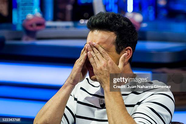 Mario Casas attends 'El Hormiguero' Tv Show at Vertice Studio on April 18, 2016 in Madrid, Spain.