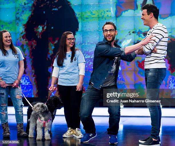 Dani Rovira and Mario Casas attend 'El Hormiguero' Tv Show at Vertice Studio on April 18, 2016 in Madrid, Spain.