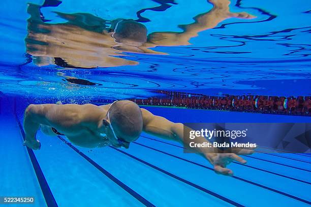 Joao De Lucca of Brazil trains in the competition pool during the Maria Lenk Trophy competition at the Aquece Rio Test Event for the Rio 2016...