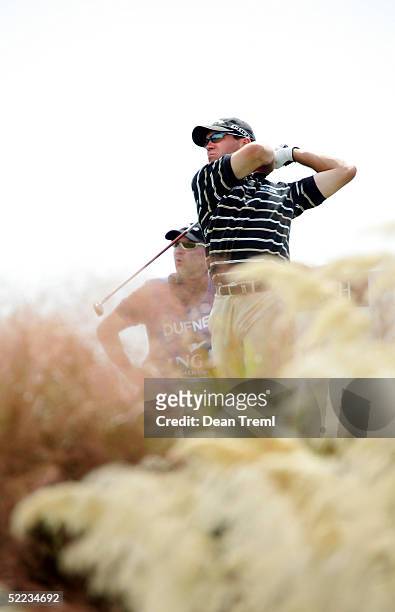 Andrew Tschudin drives off the 17th tee during Day 1 of the ING New Zealand PGA Championships at Clearwater Golf Club February 24, 2005 in...