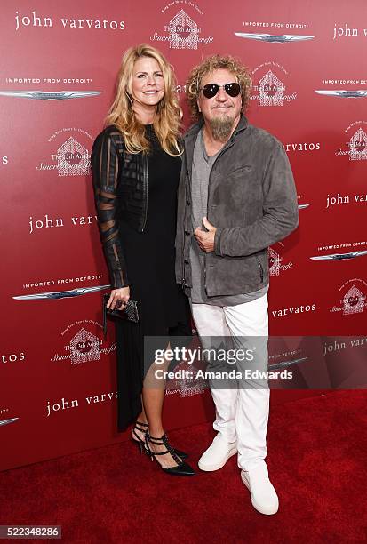 Musician Sammy Hagar and his wife Kari Hagar arrive at the John Varvatos 13th Annual Stuart House Benefit presented by Chrysler with kids' tent by...