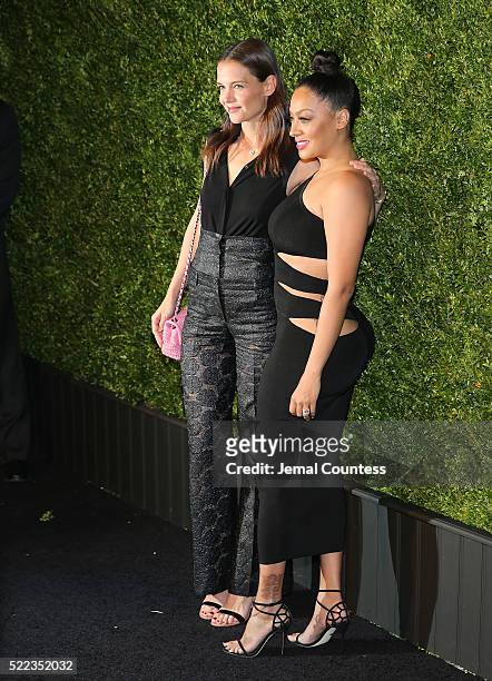 Actress Katie Holmes and La La Anthony attend the 11th Annual Chanel Tribeca Film Festival Artists Dinner at Balthazar on April 18, 2016 in New York...