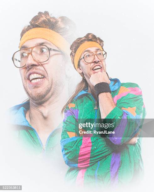 mullet man portrait eighties fashion style - ugly shoes stock pictures, royalty-free photos & images